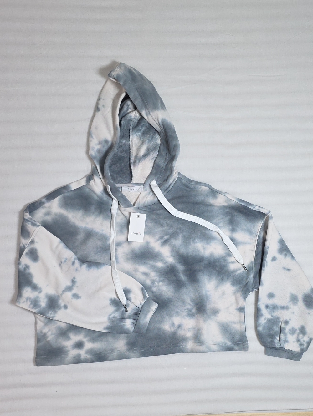 0723 Elodie Grey and White Tie-Dye Hooded Sweatshirt; XS